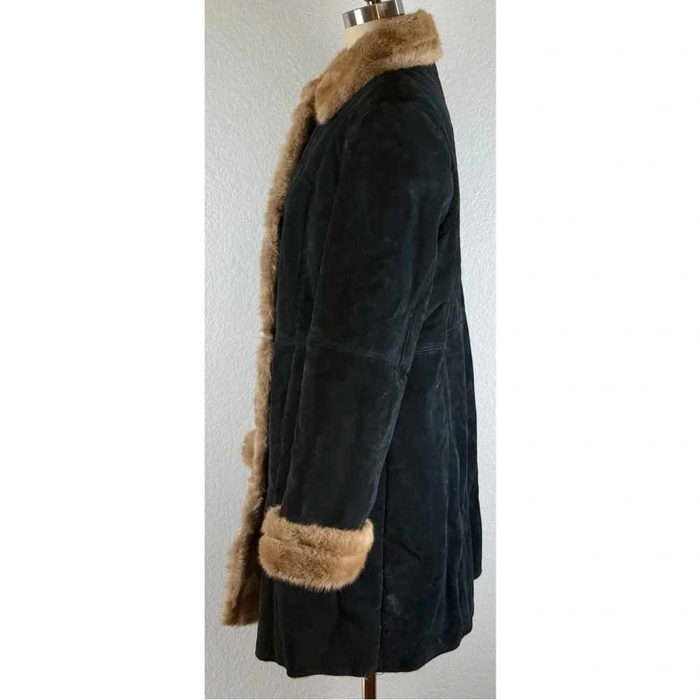U.S.A. Leather Vintage 70s Style Penny Lane Sherpa Lined Coat 
Black w/Tan Large - Picture 4 of 11